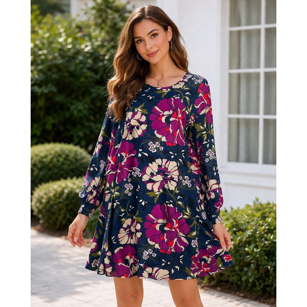 Tommy Hilfiger Chiffon Navy Floral Shift Dress Classic Career Chic Size 10 NWT - Picture 1 of 14
